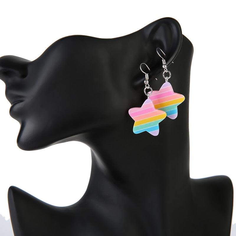 Rainbow Jelly Heart Stars Earrings