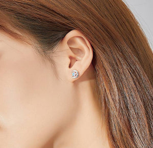 Crescent Moon Star Opal Ear Studs