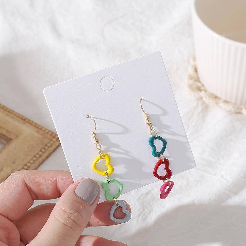 Rainbow Hearts Drop Earrings