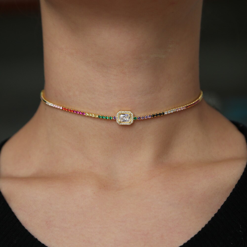 Dainty Multicolor Rhinestones Choker