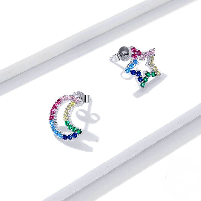 Rainbow Moon & Star Mismatched Earrings