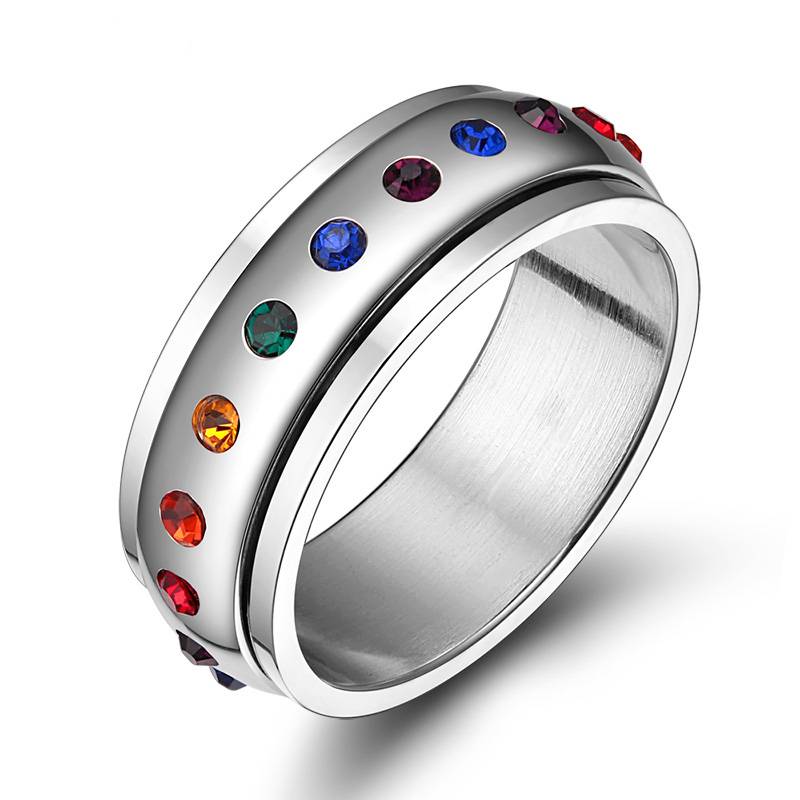 Rainbow Crystals Spinner Ring