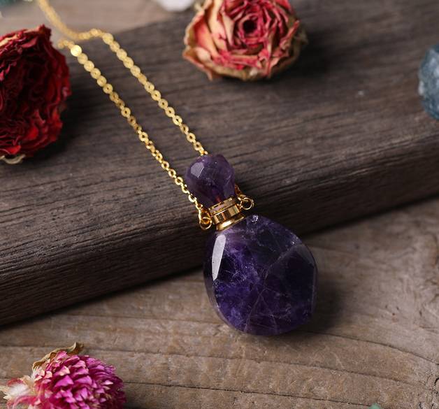 Perfume Oil Gemstone Bottle Necklace