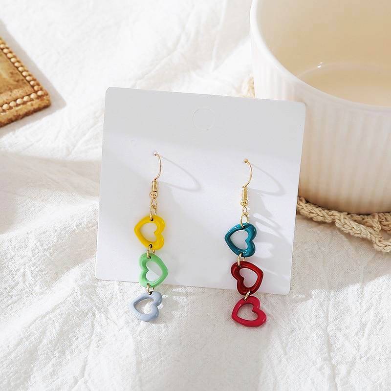 Rainbow Hearts Drop Earrings