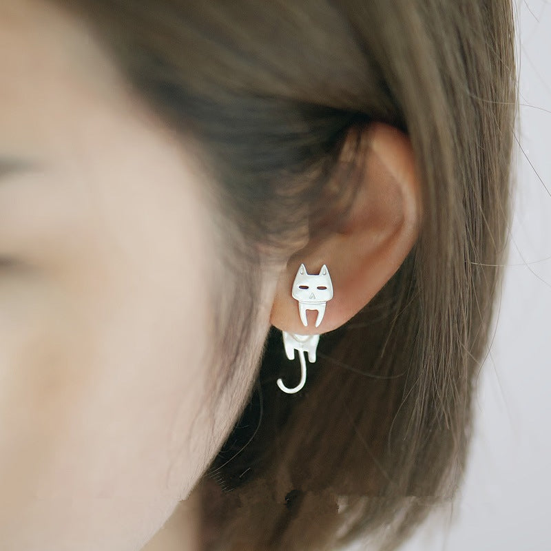 Bored Cat & Fish Asymmetrical Earrings