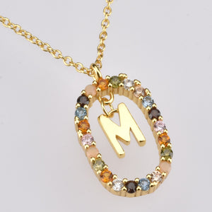 Oval Gems Initials Necklace (A to Z)