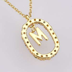 Oval Gems Initials Necklace (A to Z)