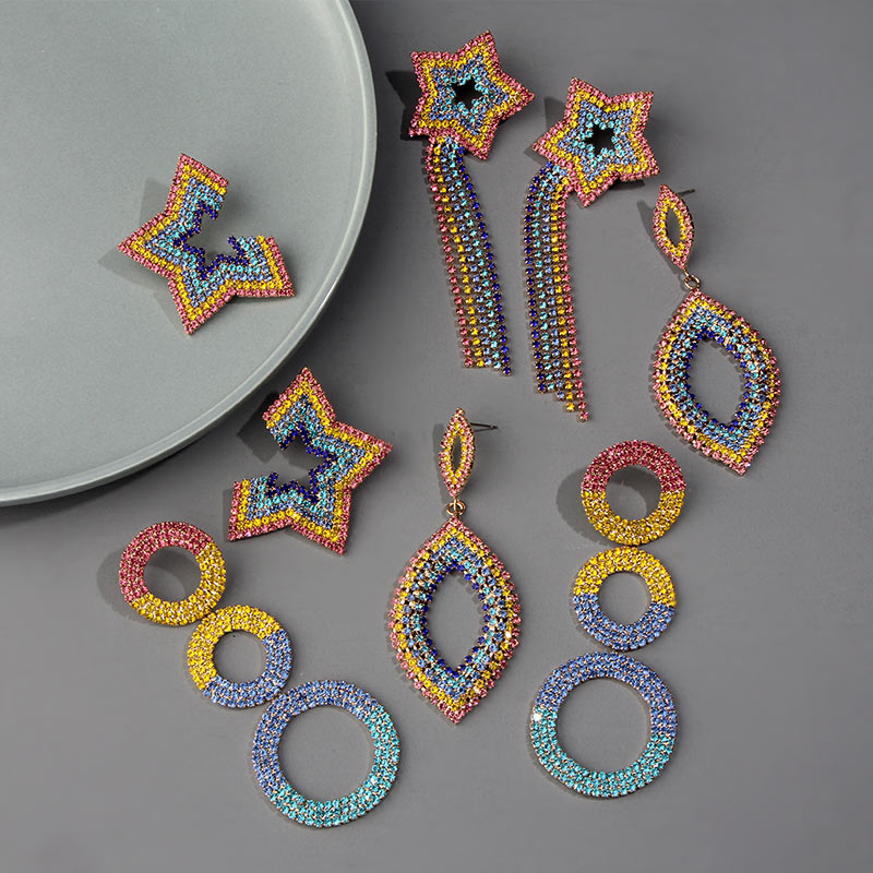 Rainbow Rhinestones Statement Earrings