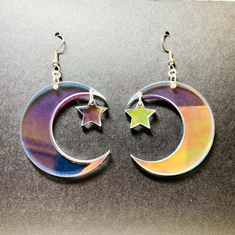 Iridescent Moon Star Earrings