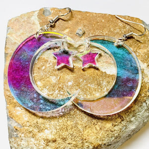 Iridescent Moon Star Earrings