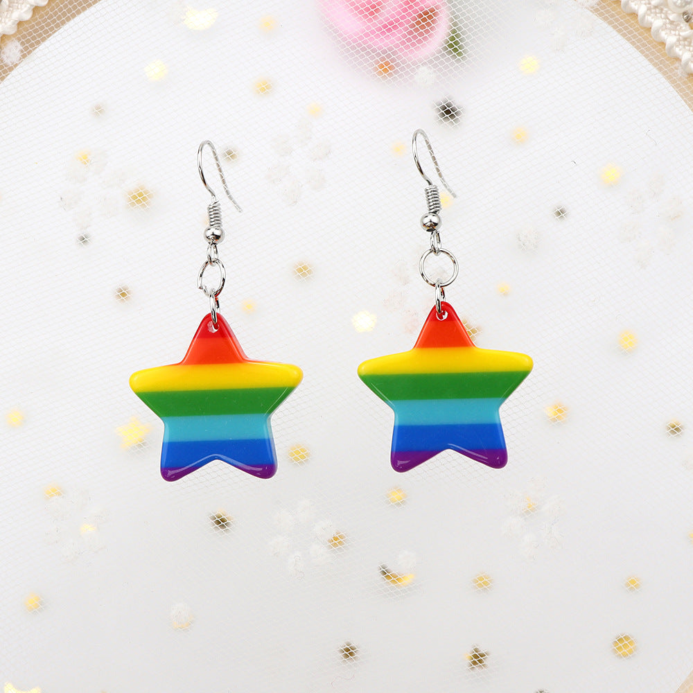 Rainbow Star / Heart Dangle Earrings
