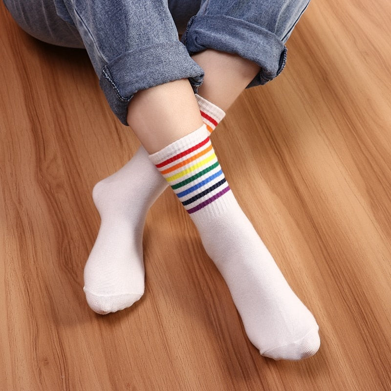 Rainbow Socks Pride Knee Cotton Socks High Stockings Colorful Novelty Crazy  Knee High Socks for Women Men and Kids