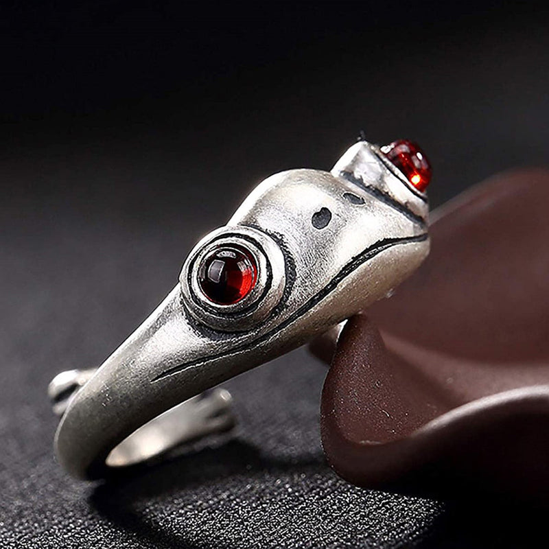 Realistic Silver Frog Adjustable Rings