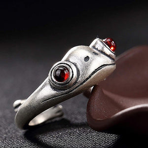 Realistic Silver Frog Adjustable Rings