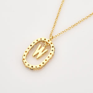 Oval Gems Initials Necklace (A to Z)