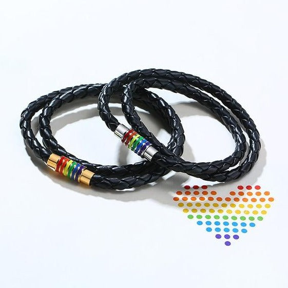 Rainbow Pride Charm Leather Bracelet