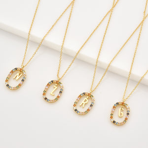 Oval Gems Initials Necklace (A to Z)