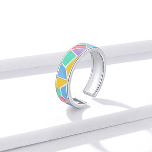 Geometric Pastel Rainbow Adjustable Ring