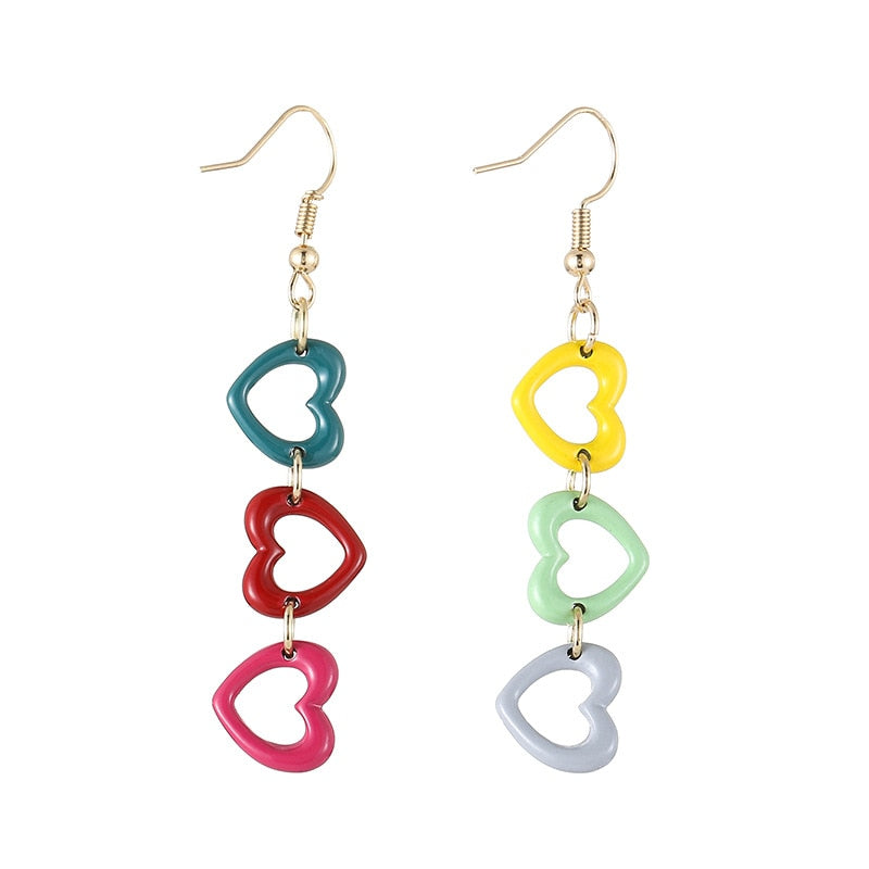 Rainbow Hearts Drop Earrings