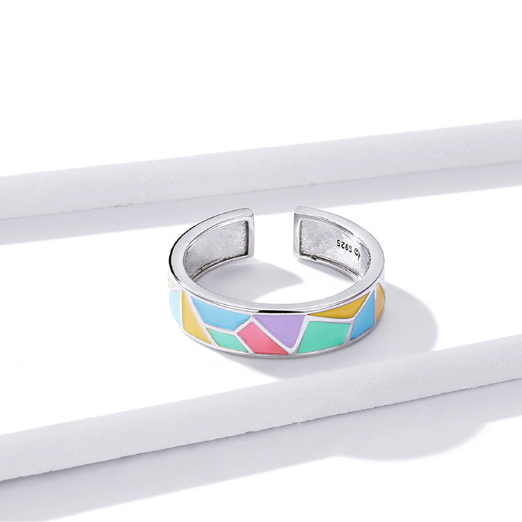 Geometric Pastel Rainbow Adjustable Ring