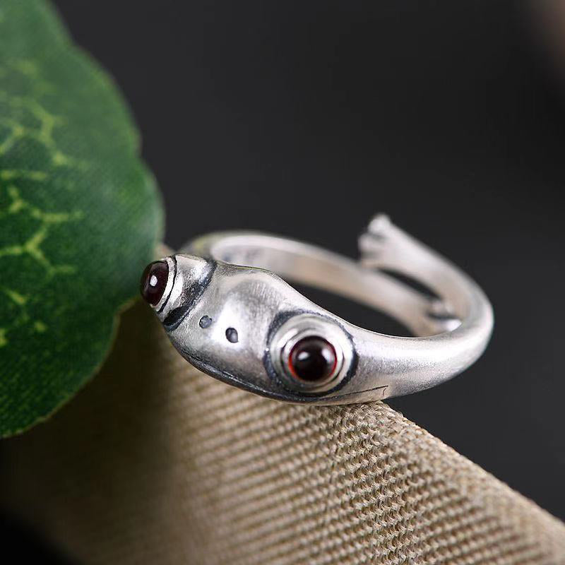 Realistic Silver Frog Adjustable Rings