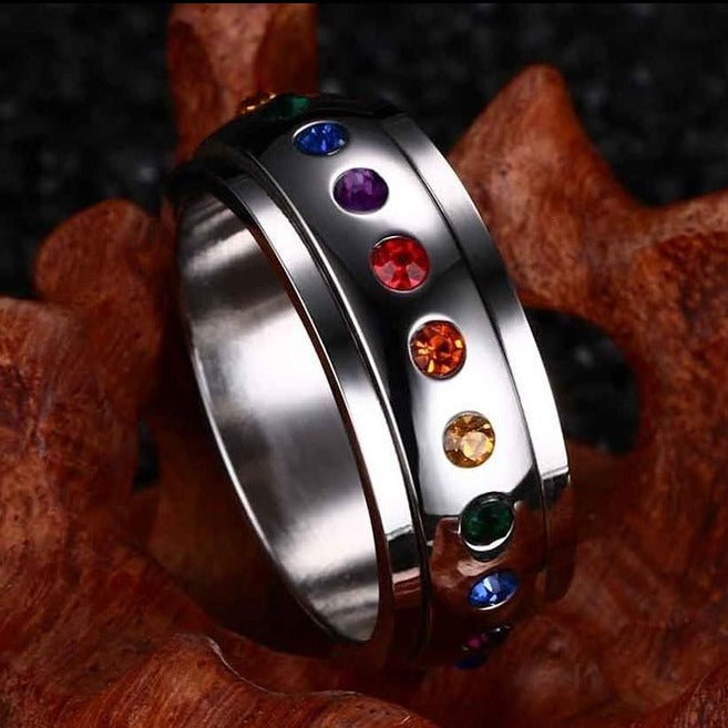 Rainbow Crystals Spinner Ring