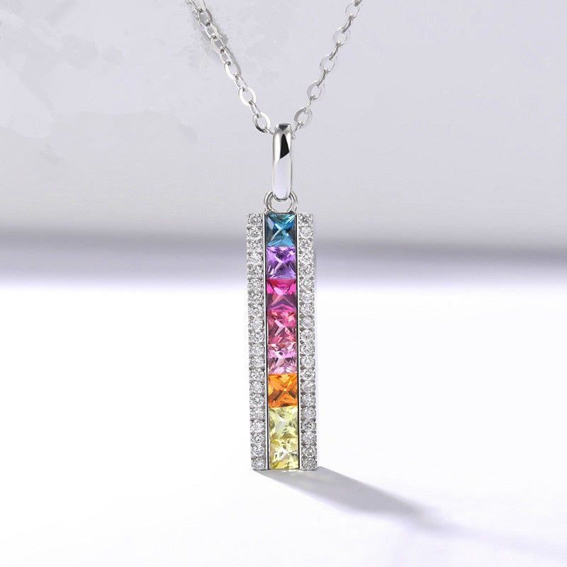 Rainbow Rhinestones Vertical Bar Necklace