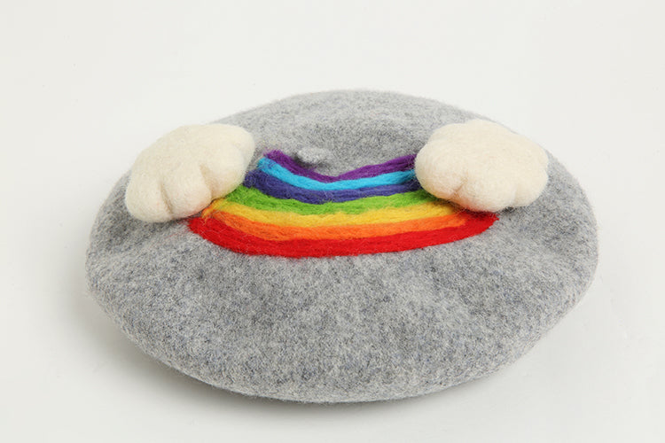 Cloudy with a Chance of Rainbow Wool Beret