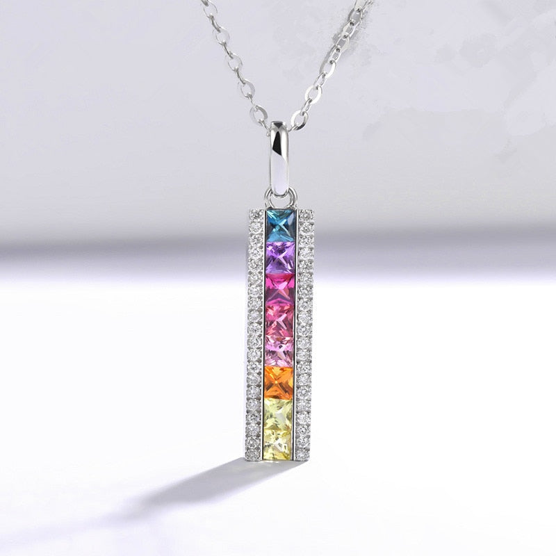 Rainbow Rhinestones Vertical Bar Necklace