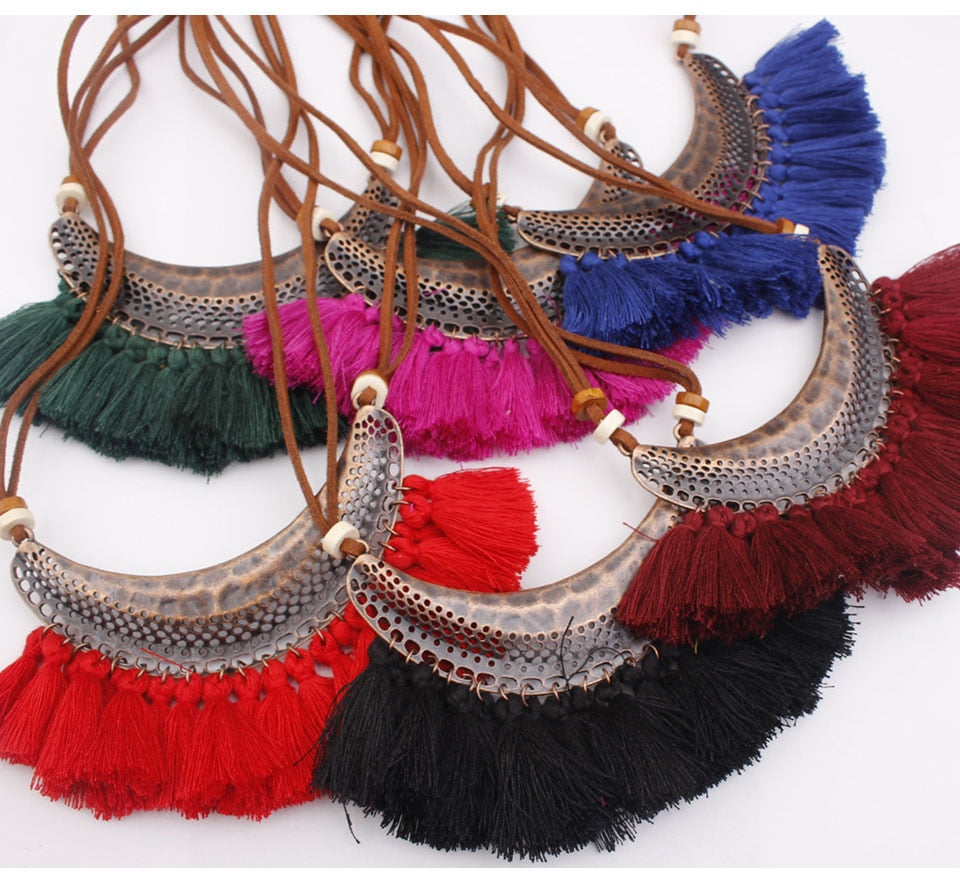 Bohemian Tassels Bib Necklace