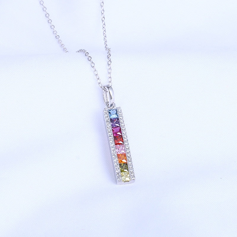 Rainbow Rhinestones Vertical Bar Necklace