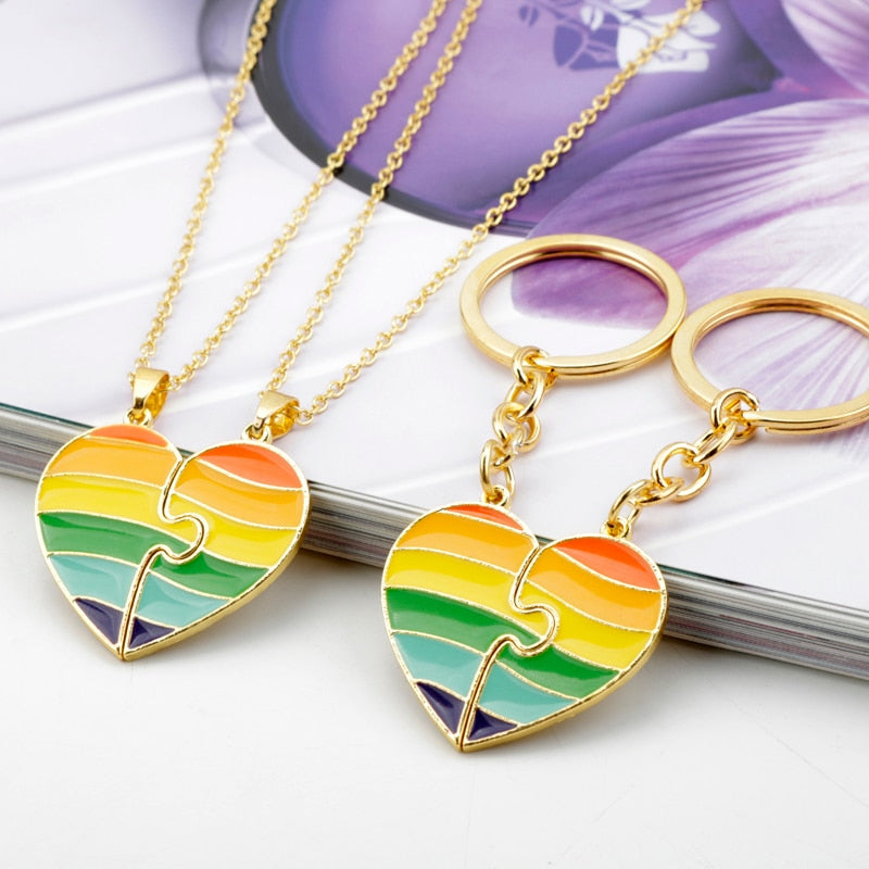 Pride Puzzle Heart Couple Necklaces