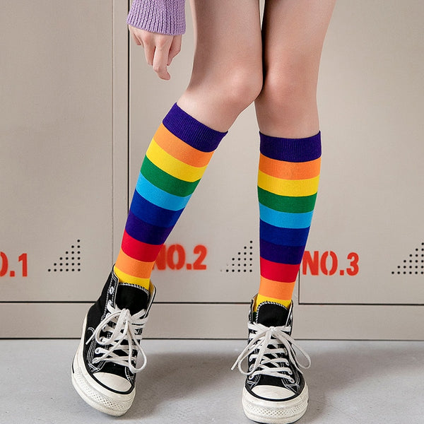 Rainbow Brights Thigh High Socks Black and Rainbow