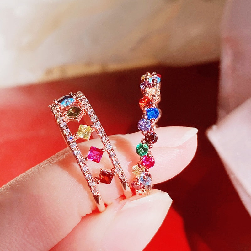 Rainbow Solitaire Adjustable Rings