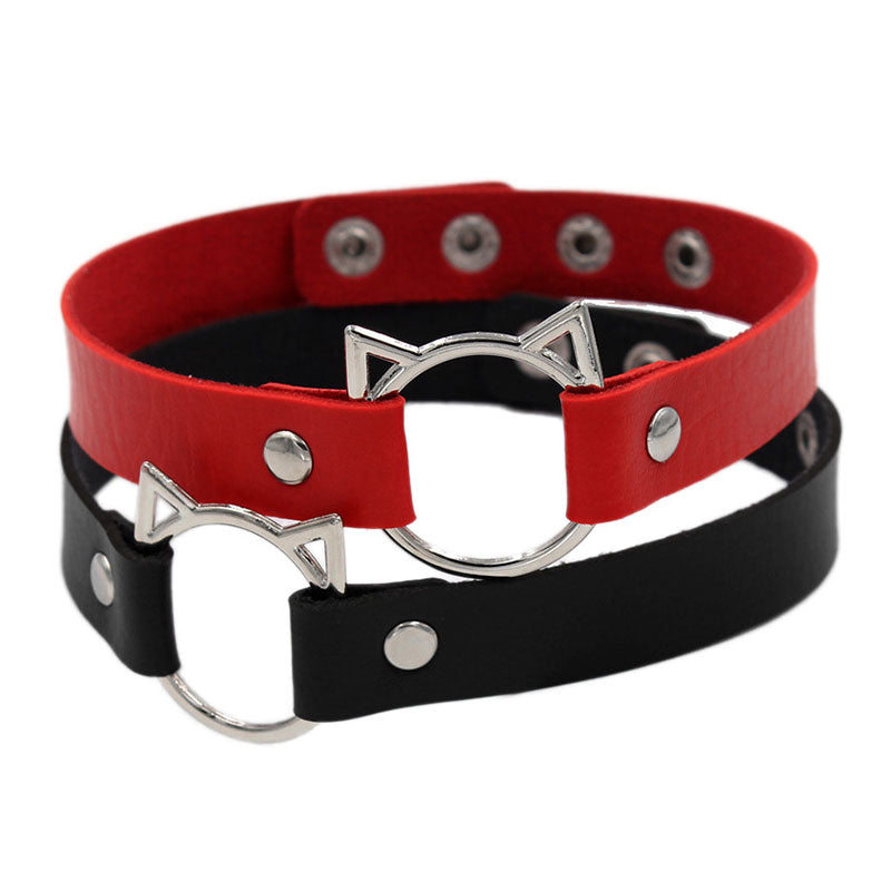 PU Leather Choker in Black and Red Colors / Punk Accessories