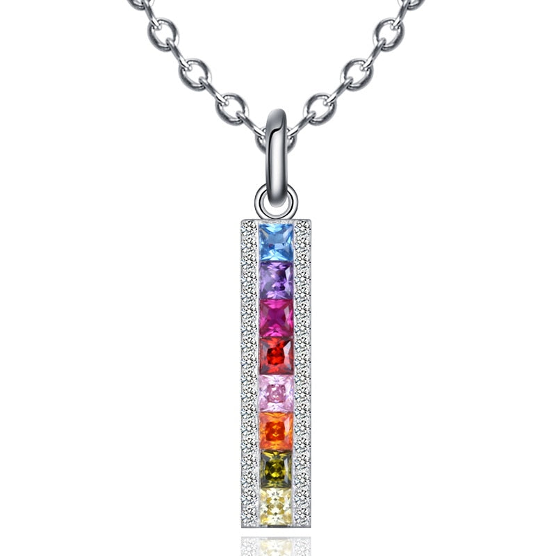 Rainbow Rhinestones Vertical Bar Necklace - The Rainbow Locker