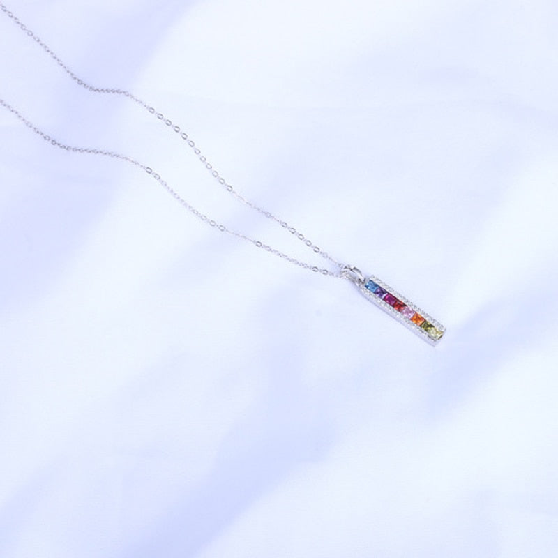 Rainbow Rhinestones Vertical Bar Necklace
