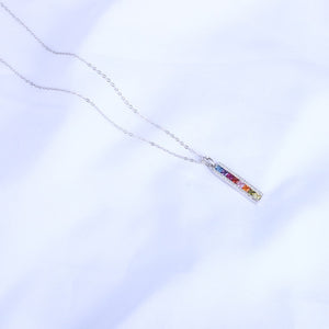 Rainbow Rhinestones Vertical Bar Necklace