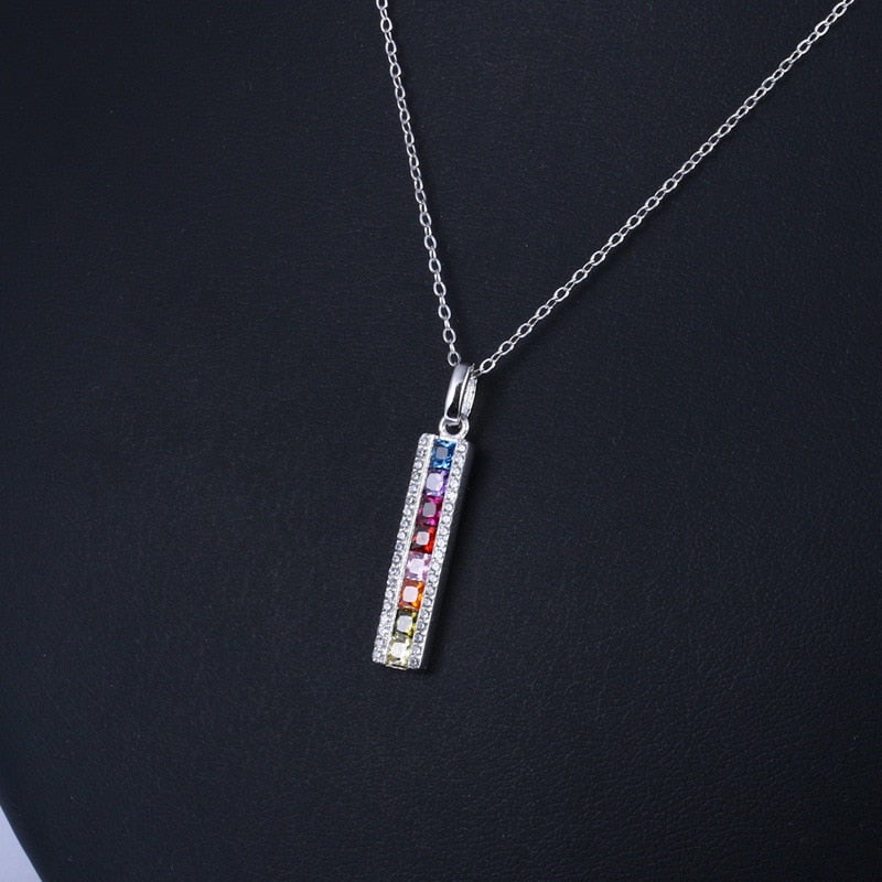 Rainbow Rhinestones Vertical Bar Necklace
