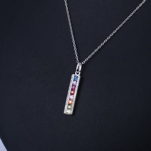 Rainbow Rhinestones Vertical Bar Necklace