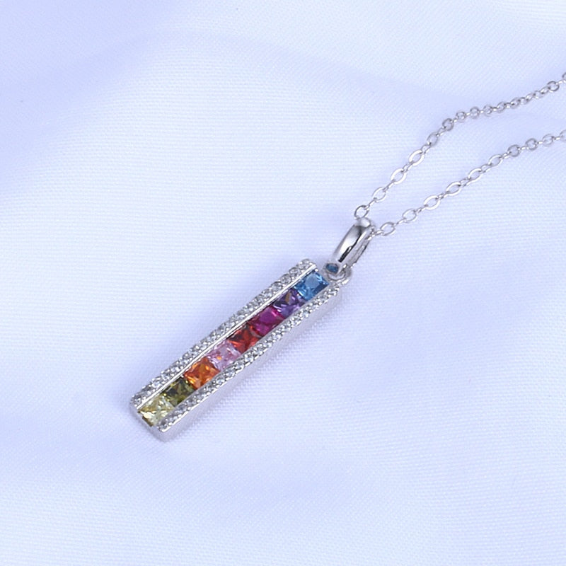 Rainbow Rhinestones Vertical Bar Necklace