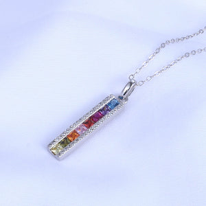 Rainbow Rhinestones Vertical Bar Necklace