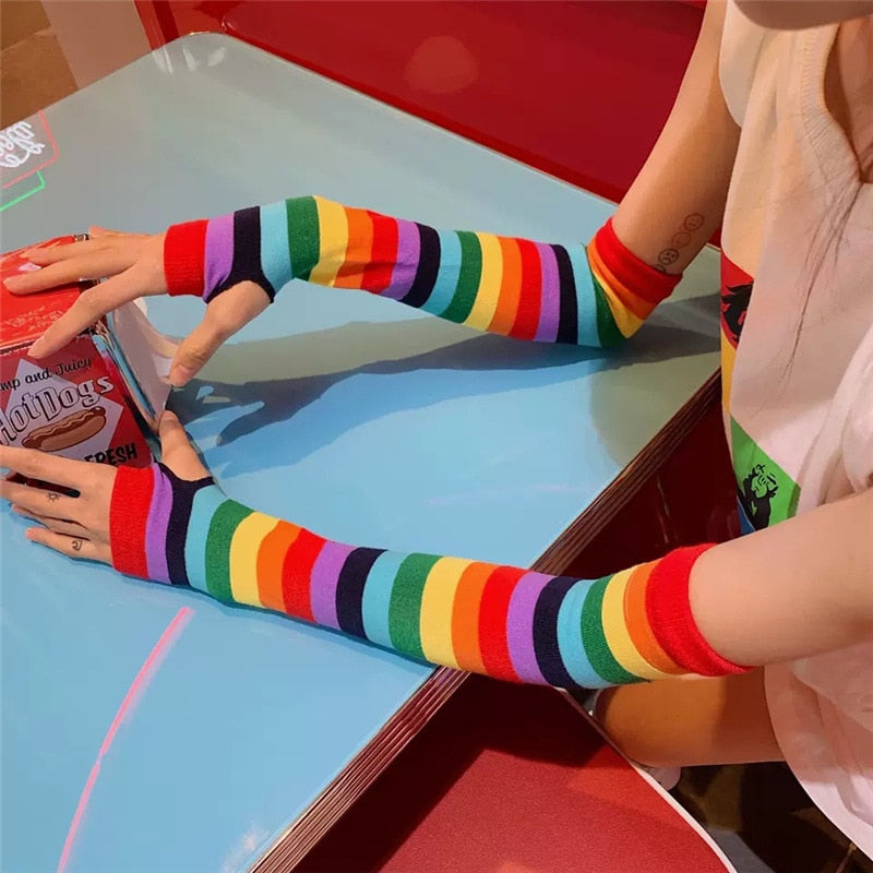 Vivid Rainbow Fingerless Gloves