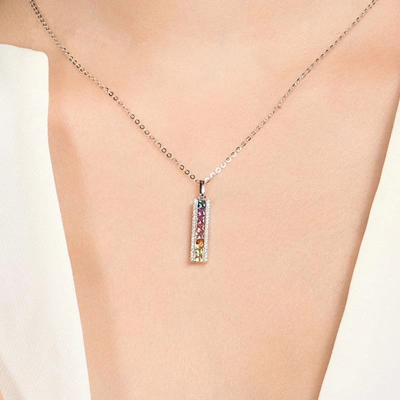Rainbow Rhinestones Vertical Bar Necklace