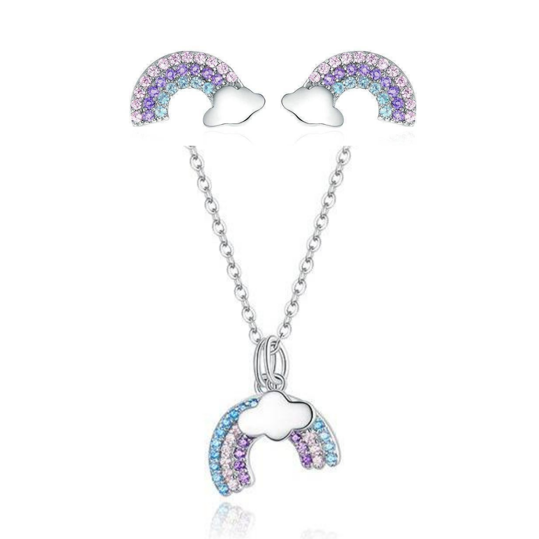 Pastel Rainbow Charm Necklace & Earrings