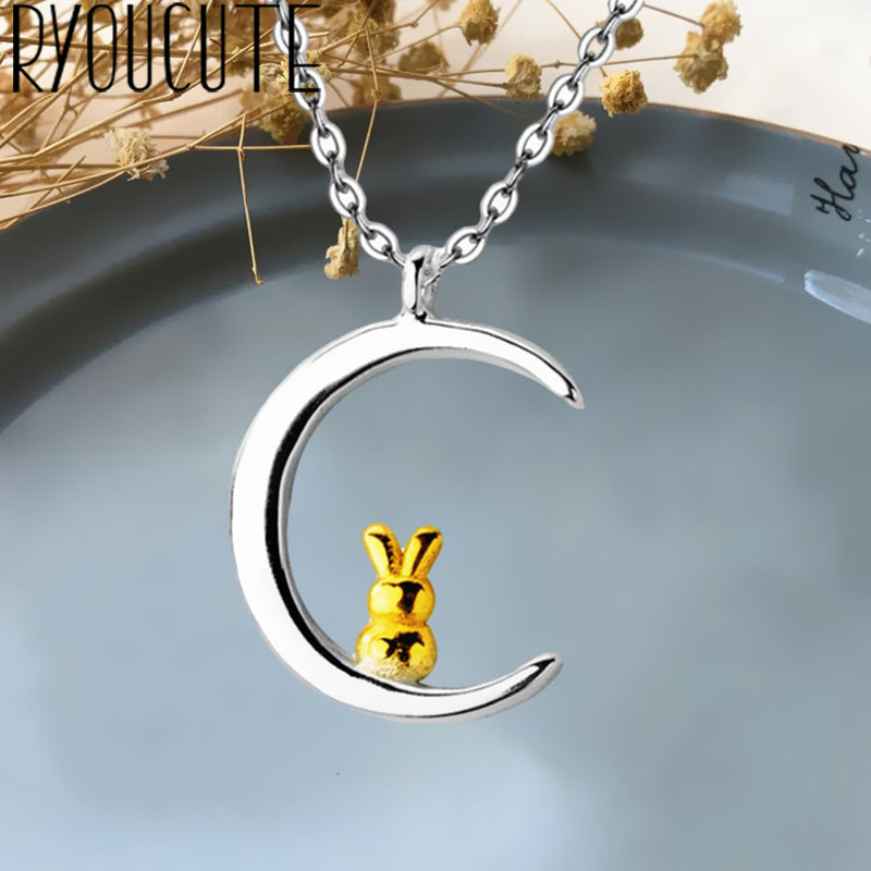 Rabbit Over the Moon Necklace