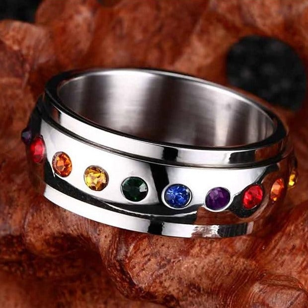 Rainbow Crystals Spinner Ring