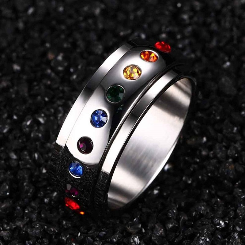 Rainbow Crystals Spinner Ring