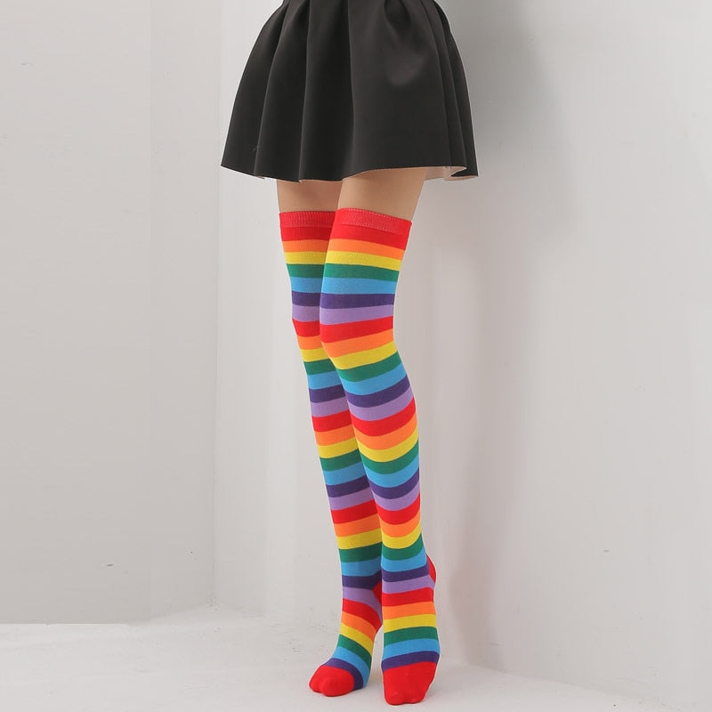 Rainbow Over-the-Knee High Socks