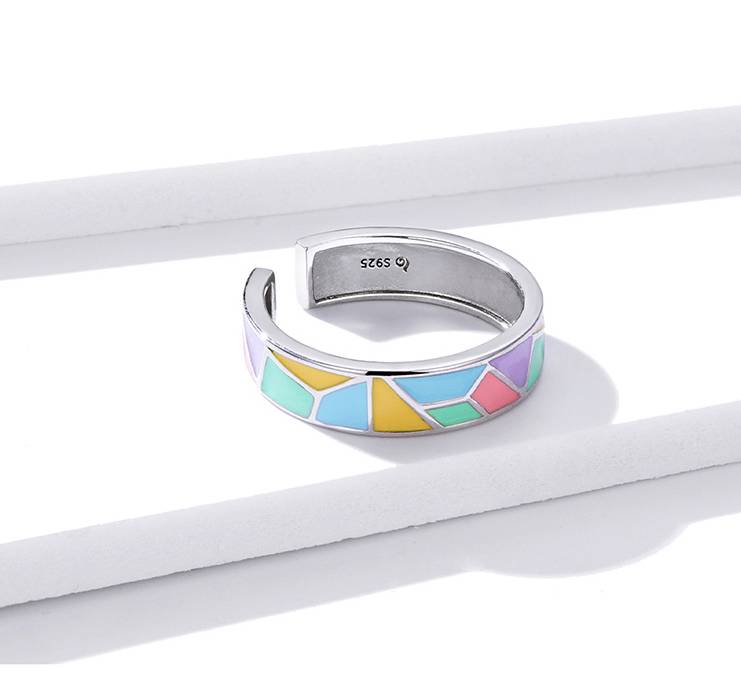 Geometric Pastel Rainbow Adjustable Ring